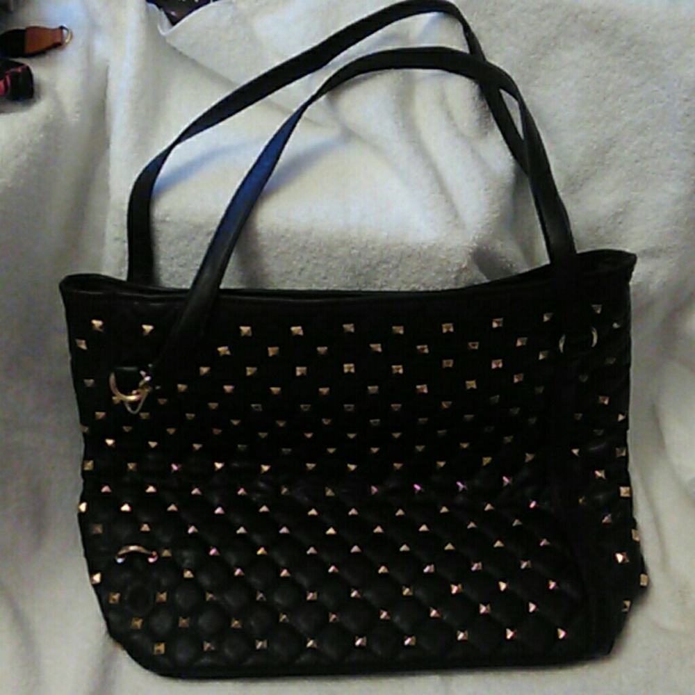 Black quilted Tote with goldtone accents